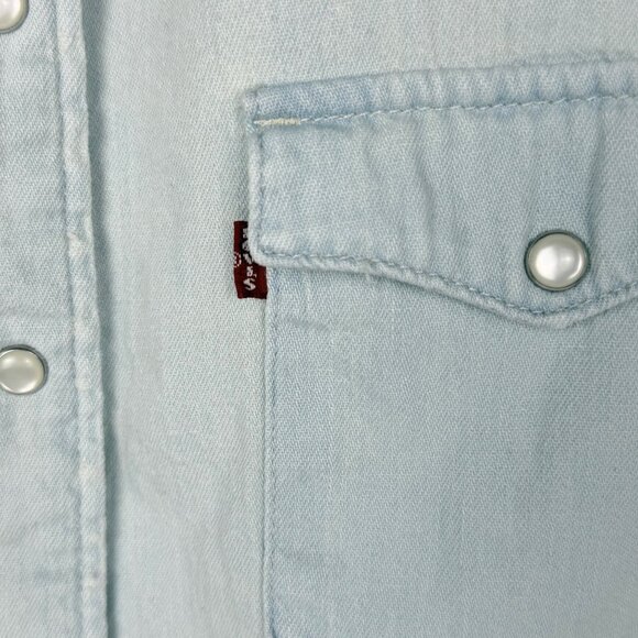 Levi's Women's Vintage Denim Short-Sleeve Western Pearl Snap-Front Shirt XL - Picture 3 of 4